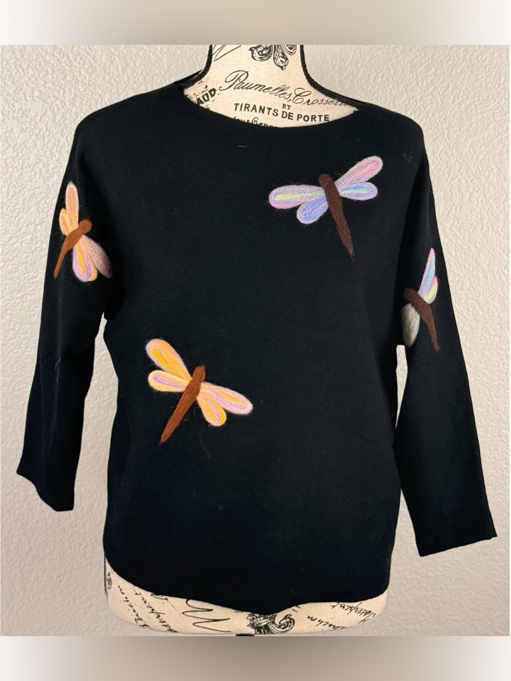 Sioni Women's Black Embellished Dragonfly Sweater size XS